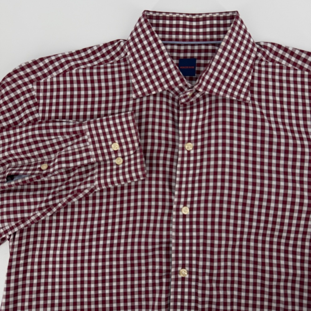 Mercer Blue Mens Burgundy Gingham Check Long Sleeve Button Down Shirt Size M